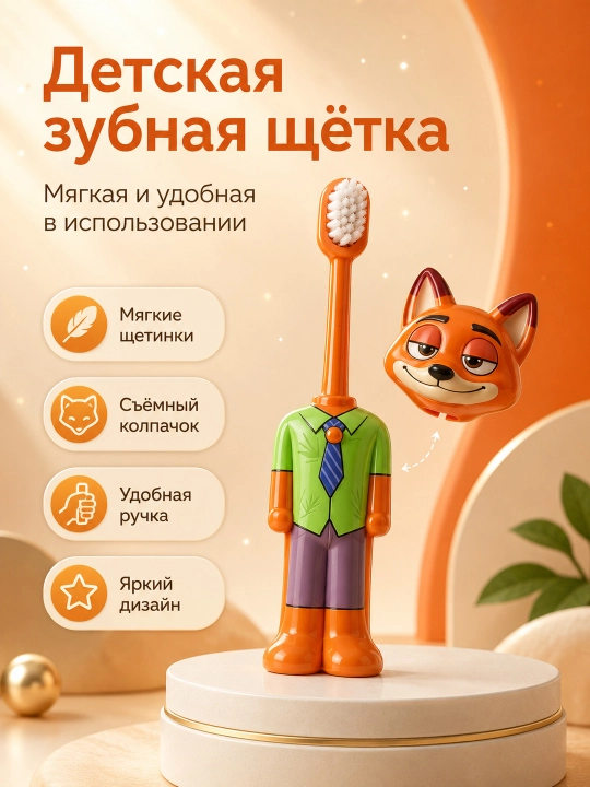 Детская зубная щётка с мягкой щетиной и защитным колпачком