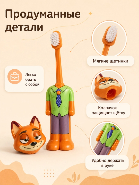 Детская зубная щётка с мягкой щетиной и защитным колпачком