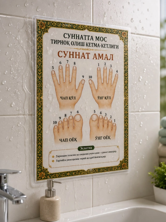 Sunnatga mos tirnok olish ketma-ketligi ko'rsatmalari laminatlangan