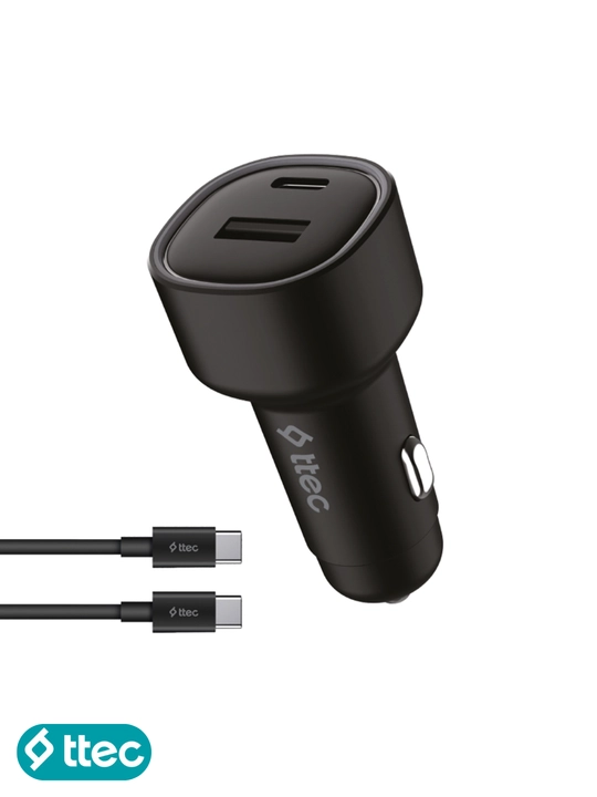 TTEC 48W PD Avtomobil zaryadlagichi USB-C+USB-A, USB-C — USB-C kabel 120 sm