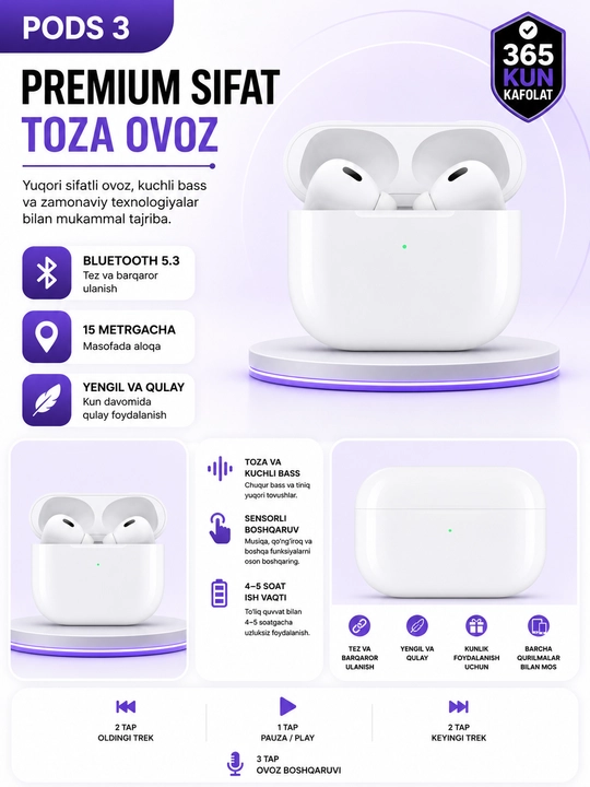 Simsiz quloqchinlar Pods Pro 2. Pods 3. 1+1