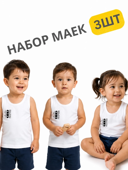 Набор детских майек для мальчиков и девочек, 100% хлопок, 3 шт