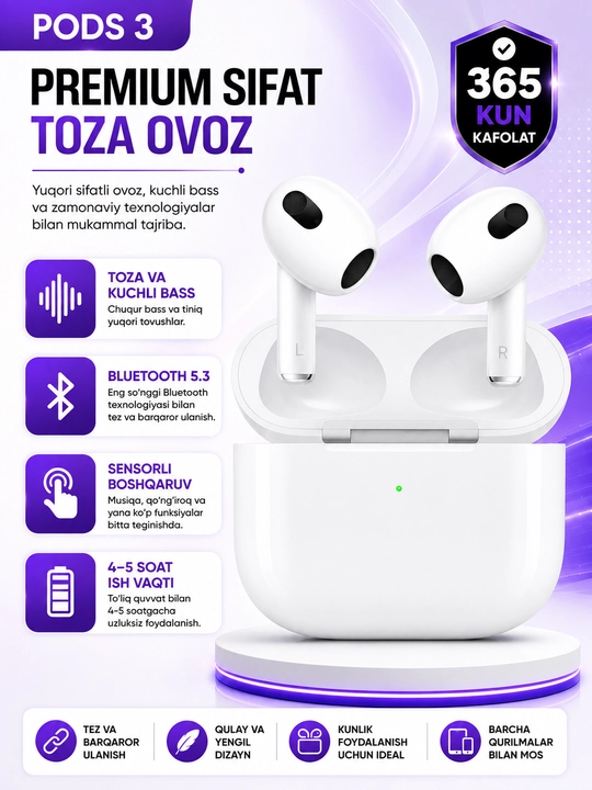 Simsiz quloqchinlar Pods Pro 2. Pods 3. 1+1