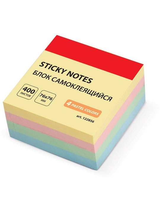 Pastel rangli o'z-yopishuvchi eslatma stikerlari 76×76 mm, 4 rang, 400 varaq