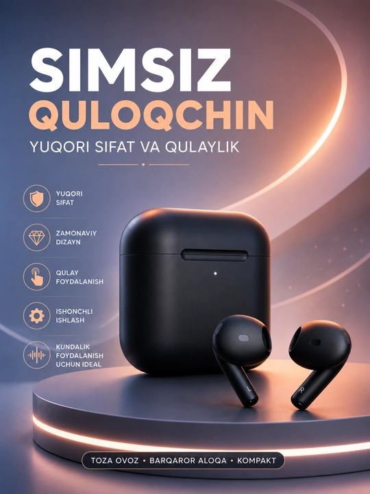 Simsiz Bluetooth Quloqlik – Bluetooth 5.3, Sensor Boshqaruv va HD Stereo Ovoz - 