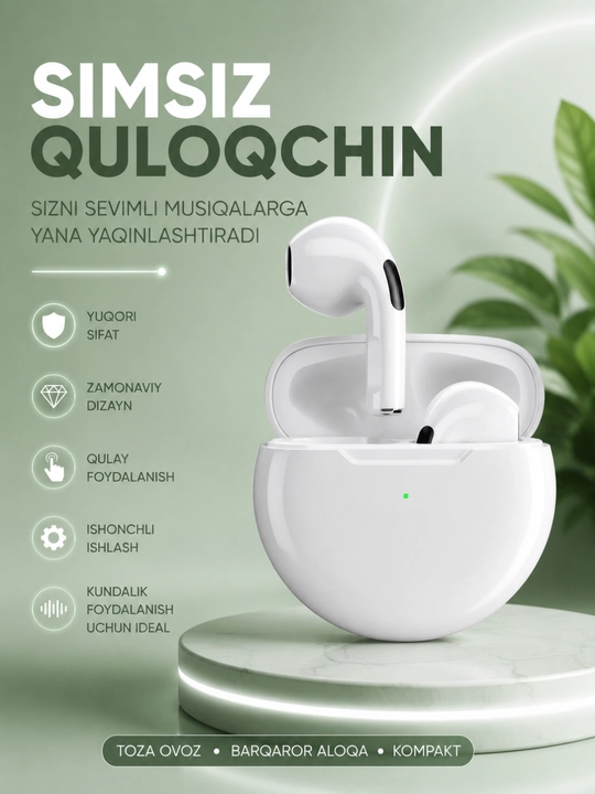 Pro 6 Simsiz Bluetooth 5.3 TWS Quloqchin, Sensorli Boshqaruv va Zaryadlash Qutisi - 