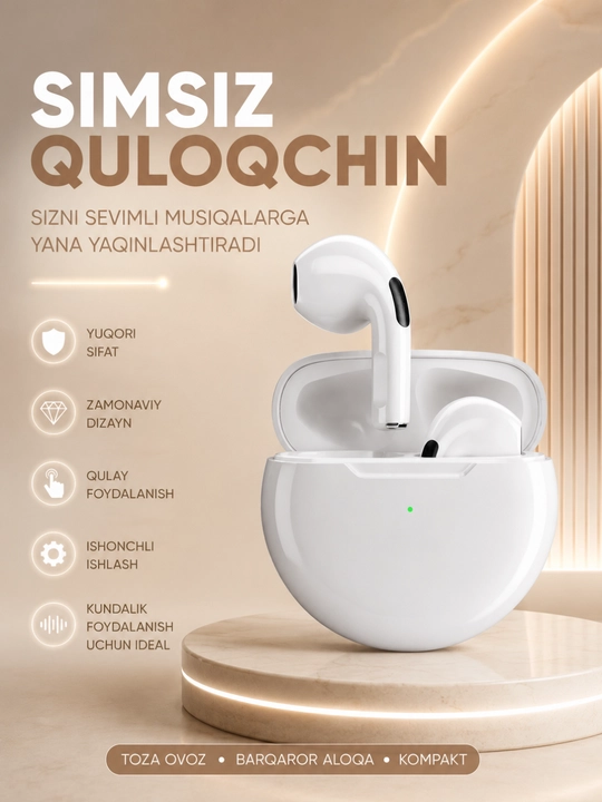 Pro 6 Simsiz Bluetooth 5.3 TWS Quloqchin, Sensorli Boshqaruv va Zaryadlash Qutisi - 