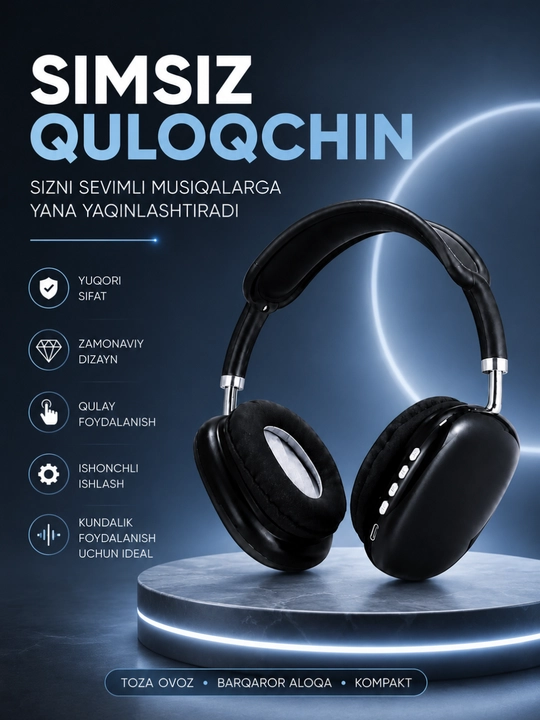 Simsiz Bluetooth Quloqchin – Hi-Fi Stereo Ovoz, 12 Soat Ishlash va Bluetooth 5.0 - 