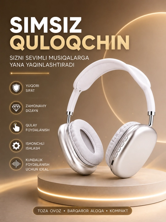 Simsiz Bluetooth Quloqchin – Hi-Fi Stereo Ovoz, 12 Soat Ishlash va Bluetooth 5.0 - 