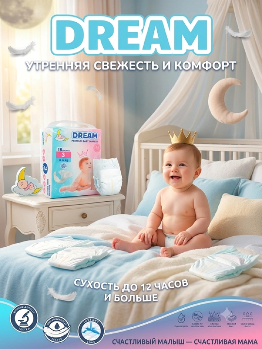 REAM Подгузники на липучках – мягкие, гипоаллергенные, размеры 1–6