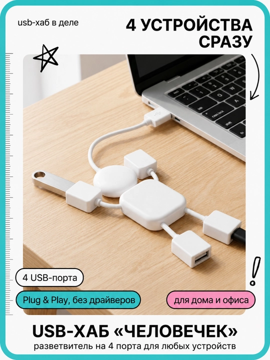 Odamcha USB-xab - 4 port, USB tarmoqlagich