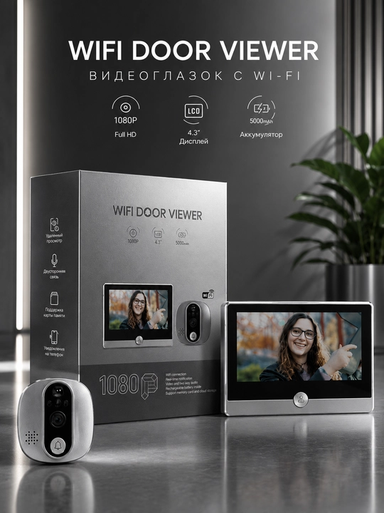 Современный цифровой дверной глазок с Wi-Fi для безопасности дома - 