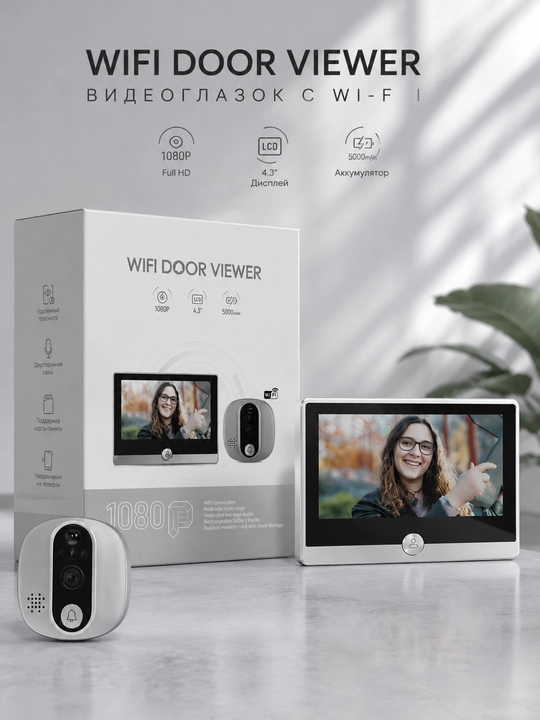 Современный цифровой дверной глазок с Wi-Fi для безопасности дома - 