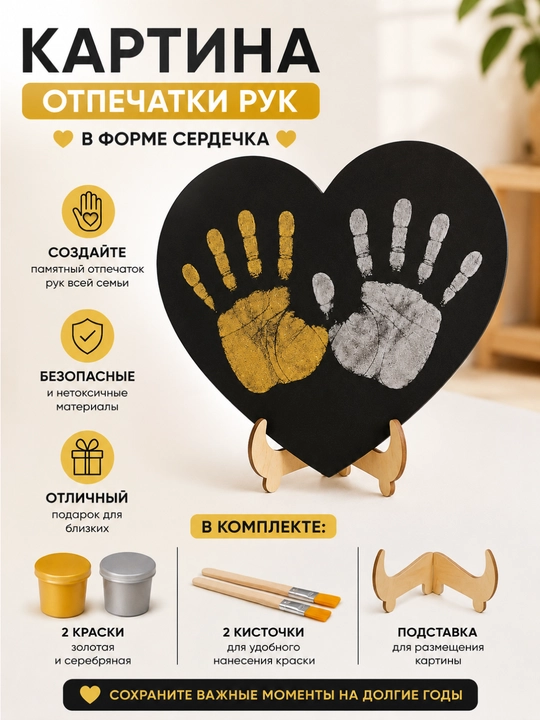 Sevishganlar uchun qo‘l izlari "Baxt muhri", bo‘yoqlar va taglik bilan - 