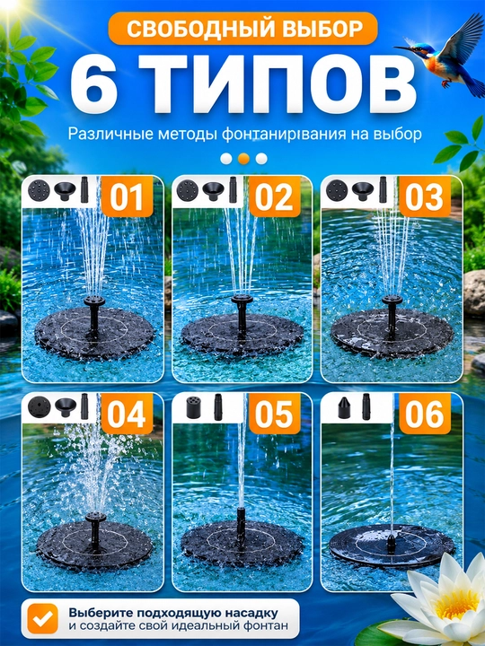 Bog‘ va hovuz uchun quyosh panelli fontan, 16 sm