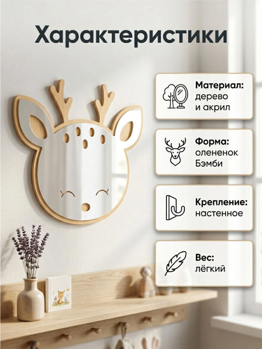 Детское деревянное зеркало настенное, декоративное, для детской комнаты