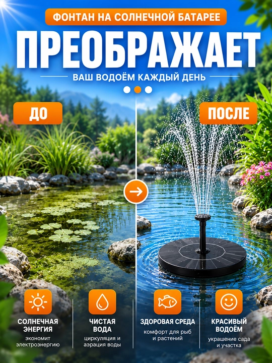 Bog‘ va hovuz uchun quyosh panelli fontan, 16 sm