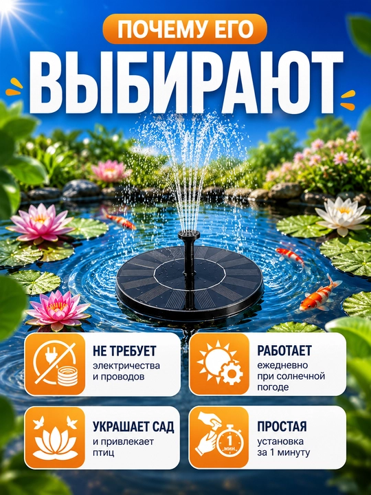 Bog‘ va hovuz uchun quyosh panelli fontan, 16 sm