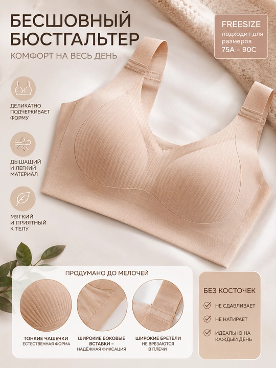 Бесшовный бюстгальтер без косточек, мягкие, топ бесшовный, женский - 