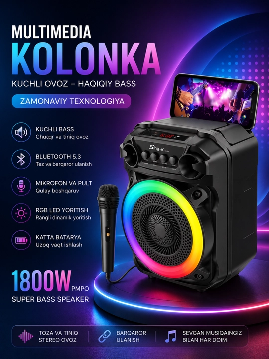 Ko'p funksiyali portativ kolonka – Kuchli ovoz, zamonaviy dizayn va qulay foydalanish - 