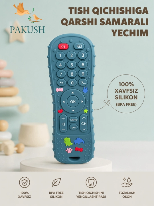 Bolalar uchun silikon pult-grizunok PAKUSH, tish qichishiga qarshi o'yinchoq - 