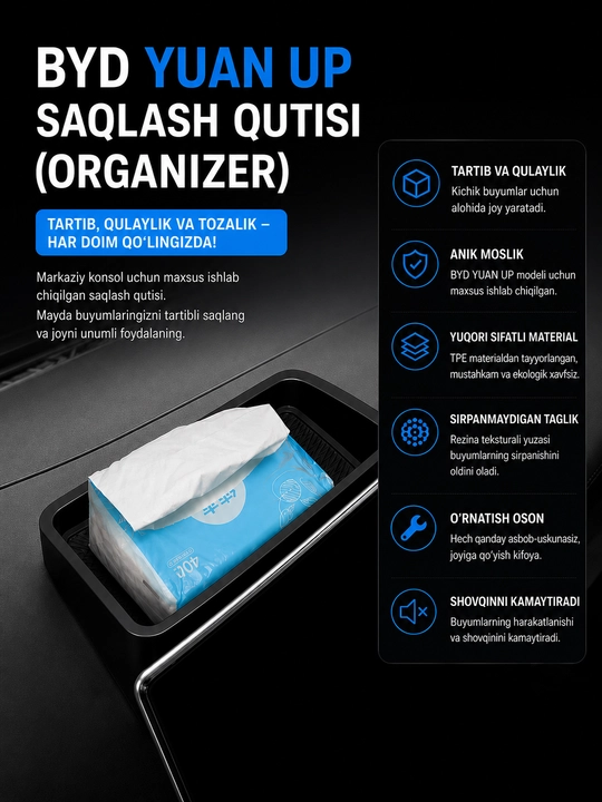 BYD yuan up uchun saqlash qutisi, avtomobil organayzeri - 