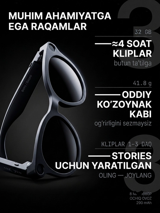 Kamera bilan smart ko‘zoynak - 1080P · 8 MP, AI funksiyalari, CY05, smart ko‘zoynak