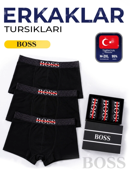 Erkaklar trusigi, ichki kiyim, 3 talik to'plam, paxtali bokserlar - 