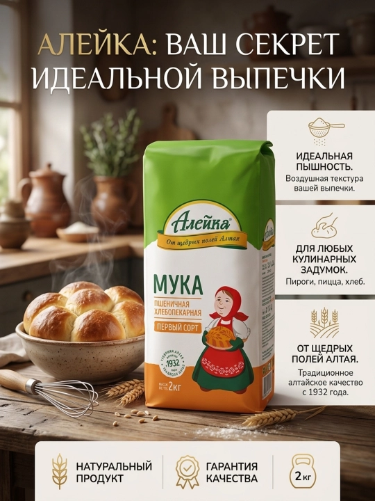 Aleyka 1-nav bug’doy uni, tejamkor qadoq 6 × 2 kg (12kg)