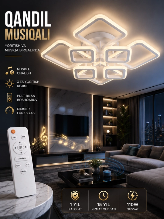 110 Vt pultli Bluetooth musiqiy LED shift qandil, 3 xil yoritish rejimiga ega, qora - 