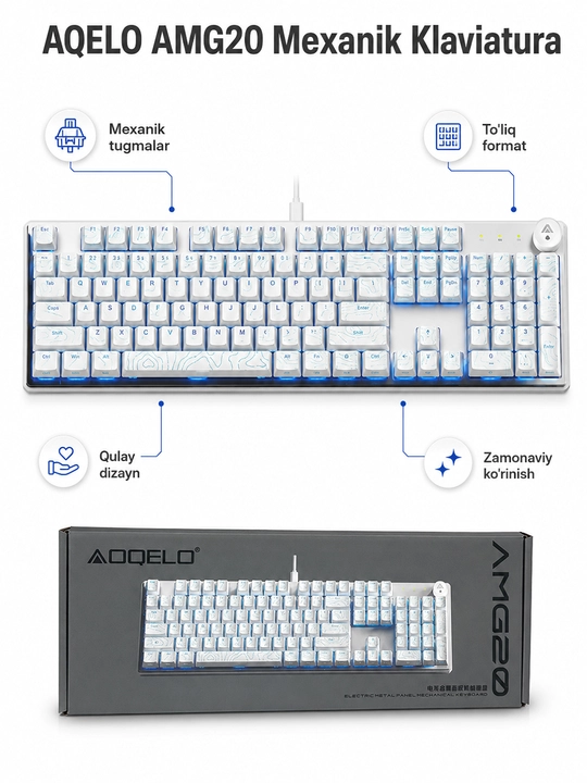 Механическая клавиатура AQELO AMG20, RGB-подсветка, полноразмерная, USB-клавиатура для игр - 