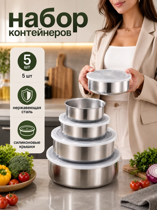 Набор контейнеров из нержавеющей стали 5 штук - 