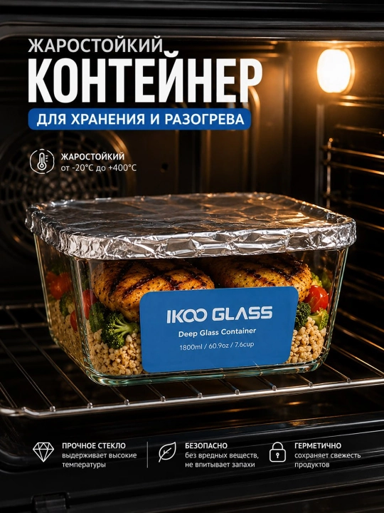 Стеклянный контейнер для продуктов объемом 1800 мл, с вакуумной крышкой