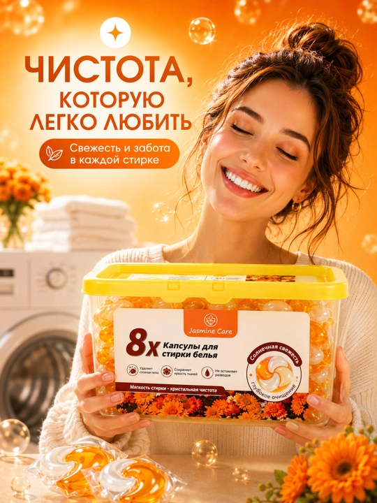Универсальные капсулы для стирки Jasmine Care 8x, 40 шт, разные ароматы