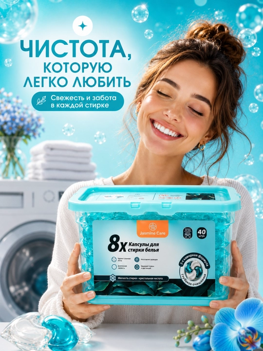 Универсальные капсулы для стирки Jasmine Care 8x, 40 шт, разные ароматы