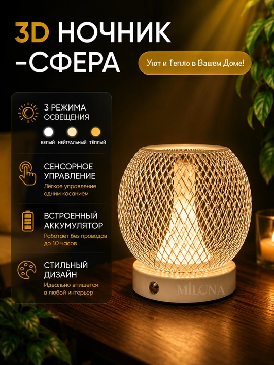 Настольная LED лампа светильник декоративный ночник для спальни гостиной дома USB свет - 