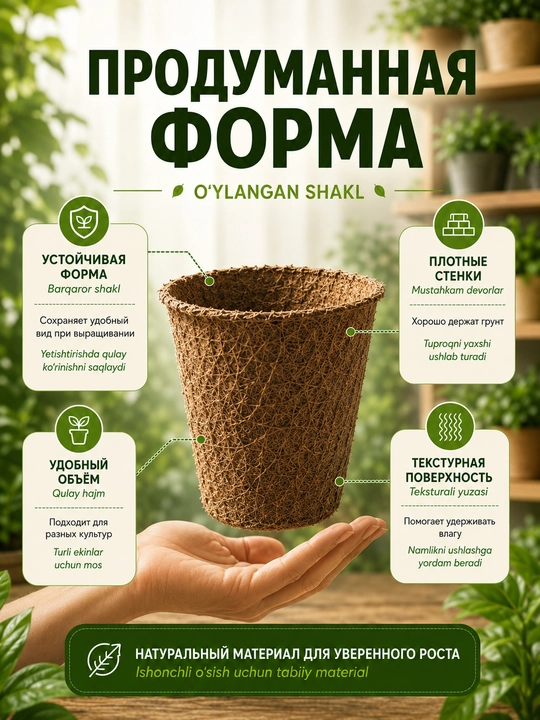 Ko‘chat va urug‘lar uchun parchalanuvchi torf tuvaklar, o‘simliklar uchun, 11×8,5 sm