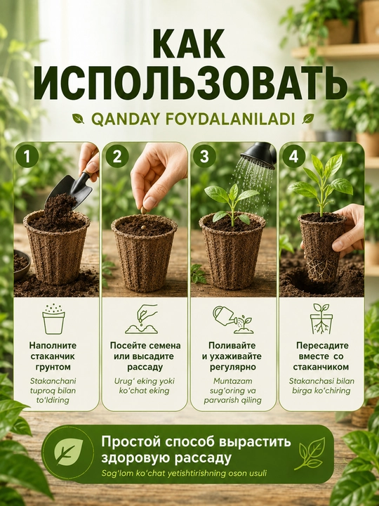 Ko‘chat va urug‘lar uchun parchalanuvchi torf tuvaklar, o‘simliklar uchun, 11×8,5 sm