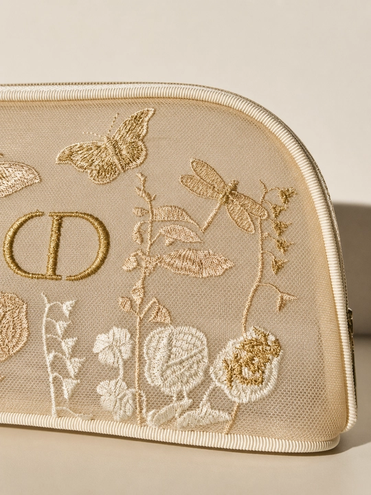 Женская косметичка в стиле Dior, прозрачная, с изумрудной вышивкой, косметическая сумка