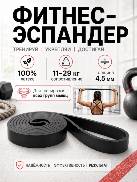 Fitnes va mashg‘ulotlar uchun lateks espander rezina, qarshilik darajasi 2–104 kg - 