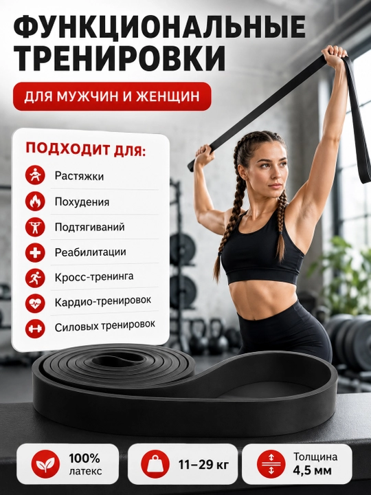 Эспандер резиновый для фитнеса и тренировок, латексный, сопротивление 2–104 кг