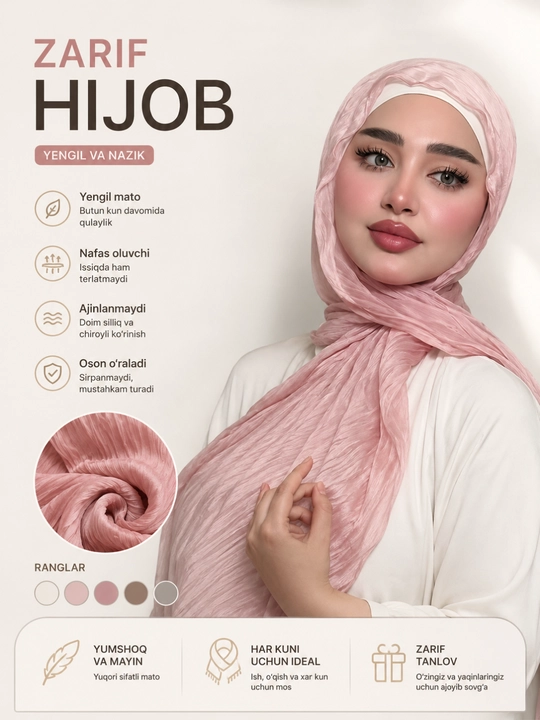 Krinkle hijob ro'mol – yengil, ajin tushmaydigan ayollar ro'moli