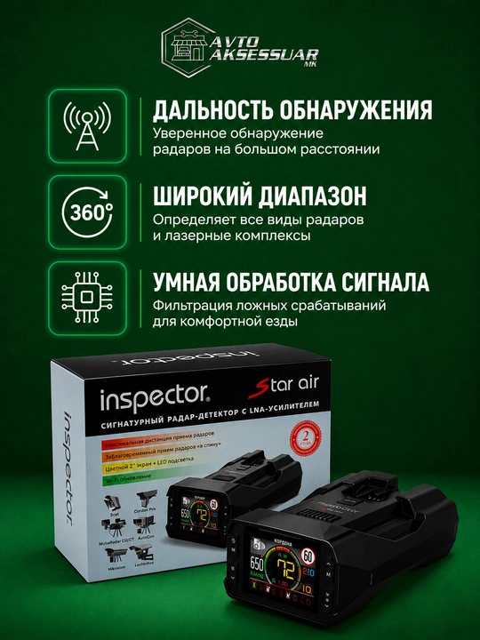 Radar detektor, antiradar, Inspector Star Air 2 dyuymli GPS WiFi
