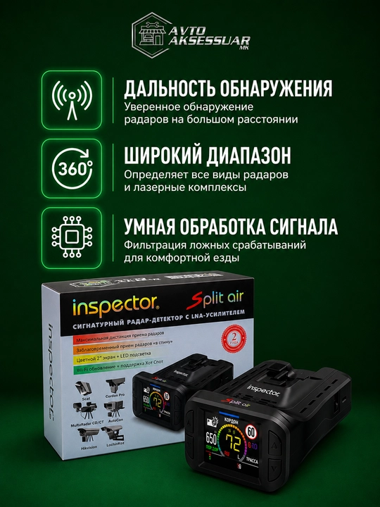 Радар детектор, antiradar, INSPECTOR Split Air, с GPS