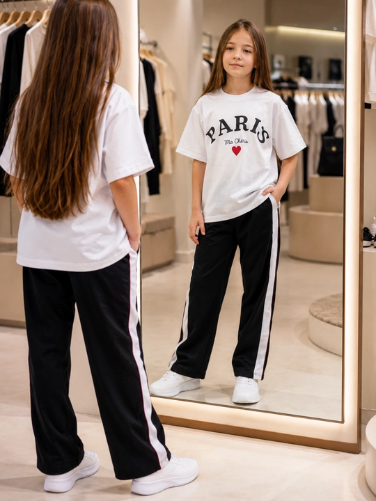 Спортивный костюм для девочек, футболка PARIS и широкие брюки, 7-10 лет