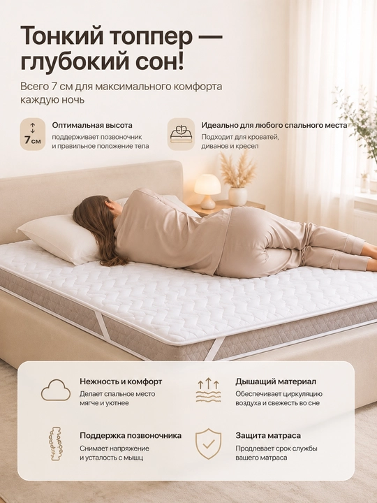 Наматрасник/топпер улучшит ваш матрас, 7 сантиметров