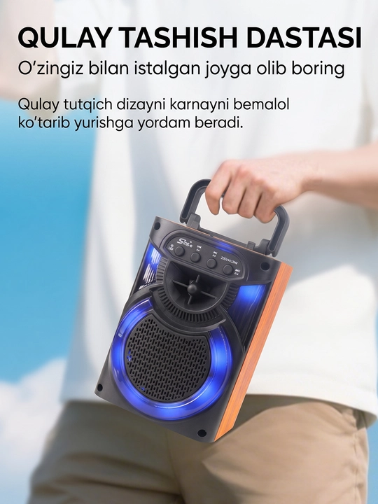 Bluetooth колонка с микрофоном, беспроводная колонка, микрофон караоке, бас
