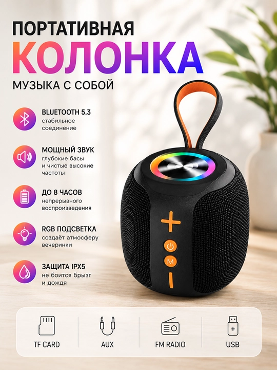 Portativ Bluetooth kalonka  Simsiz audio tizim  Kuchli ovoz - 