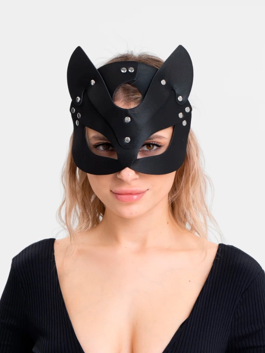 Кожаная маска кошка, карнавальная, для игр