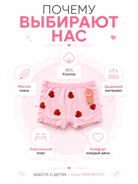 Набор детских трусиков для девочек — 5 штук в комплекте, 95% хлопок